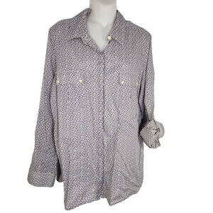 Banana Republic Womens Shirt XL Floral Hidden Button Front Long Roll Tab Sleeve